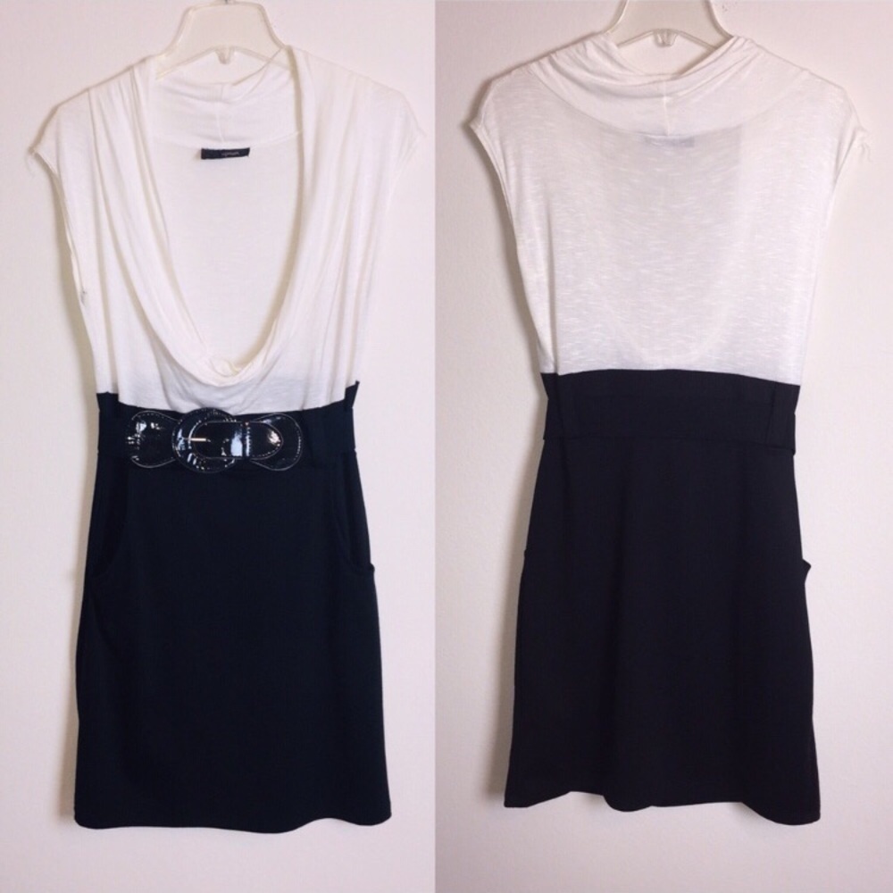 Cowl Neck Dress Beige Black M